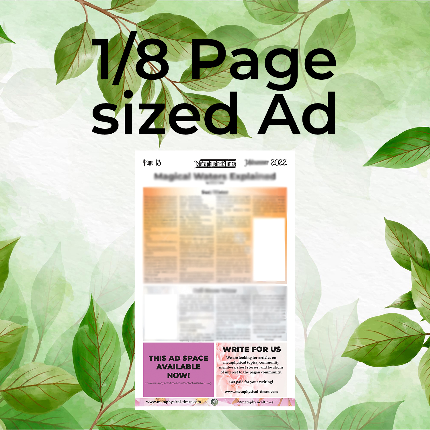 1/8 Page Digital Ad $67/month Ad Plan